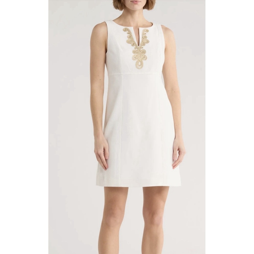 lilly pulitzer Trini Shift Dress Sz 00 White With Gold Resort Bridal Shower